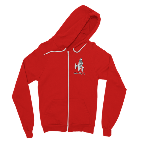 TRANSPAENT BLUE TEXT MATCH MY FLY Match My Fly Men Classic Adult Zip Hoodie