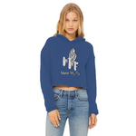 TRANSPAENT BLUE TEXT MATCH MY FLY Match My Fly Ladies Cropped Raw Edge Hoodie