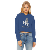 TRANSPAENT BLUE TEXT MATCH MY FLY Match My Fly Ladies Cropped Raw Edge Hoodie