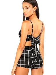 Match My Fly Grid Crop Cami Top & Overlap Front Skort Set - Black and White Patterned Design for Women - Womenswear, Skirt