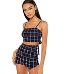 Match My Fly Grid Crop Cami Top & Overlap Front Skort Set - Black and White Patterned Design for Women - Womenswear, Skirt