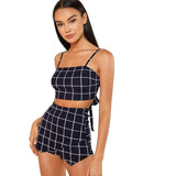 Match My Fly Grid Crop Cami Top & Overlap Front Skort Set - Black and White Patterned Design for Women - Womenswear, Skirt