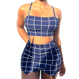 Match My Fly Grid Crop Cami Top & Overlap Front Skort Set - Black and White Patterned Design for Women - Womenswear, Skirt