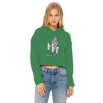 TRANSPAENT BLUE TEXT MATCH MY FLY Match My Fly Ladies Cropped Raw Edge Hoodie
