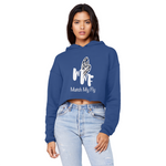 TRANSPAENT BLUE TEXT MATCH MY FLY Cropped Raw Edge Boyfriend Hoodie