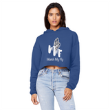 TRANSPAENT BLUE TEXT MATCH MY FLY Cropped Raw Edge Boyfriend Hoodie