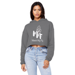 TRANSPAENT BLUE TEXT MATCH MY FLY Cropped Raw Edge Boyfriend Hoodie
