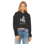 TRANSPAENT BLUE TEXT MATCH MY FLY Match My Fly Ladies Cropped Raw Edge Hoodie